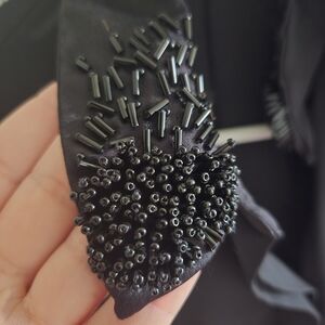 H&M Beaded Collar Black Button Down Long Sleeved Blouse Size 8